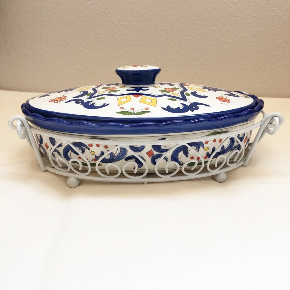 Temp- tations Ceramic Bowl Tray With Wire Holder